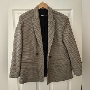Zara Houndstooth Blazer in Black and Cream
